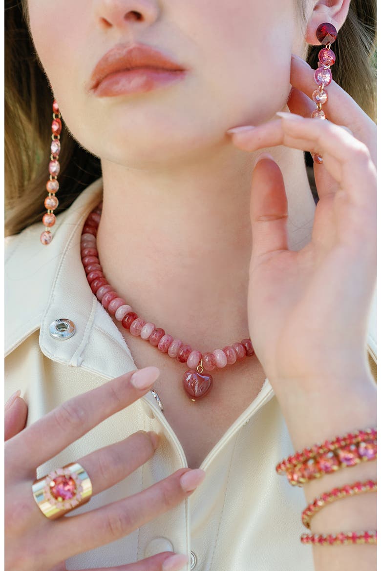 Alice Beaded Heart Pendant Necklace, Alternate, color, PINK