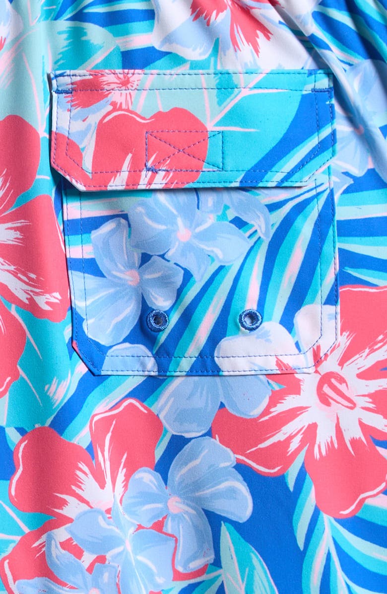 vineyard vines Kids' Chappy Beach Print Swim Trunks, Alternate, color, Floral Tide Blue