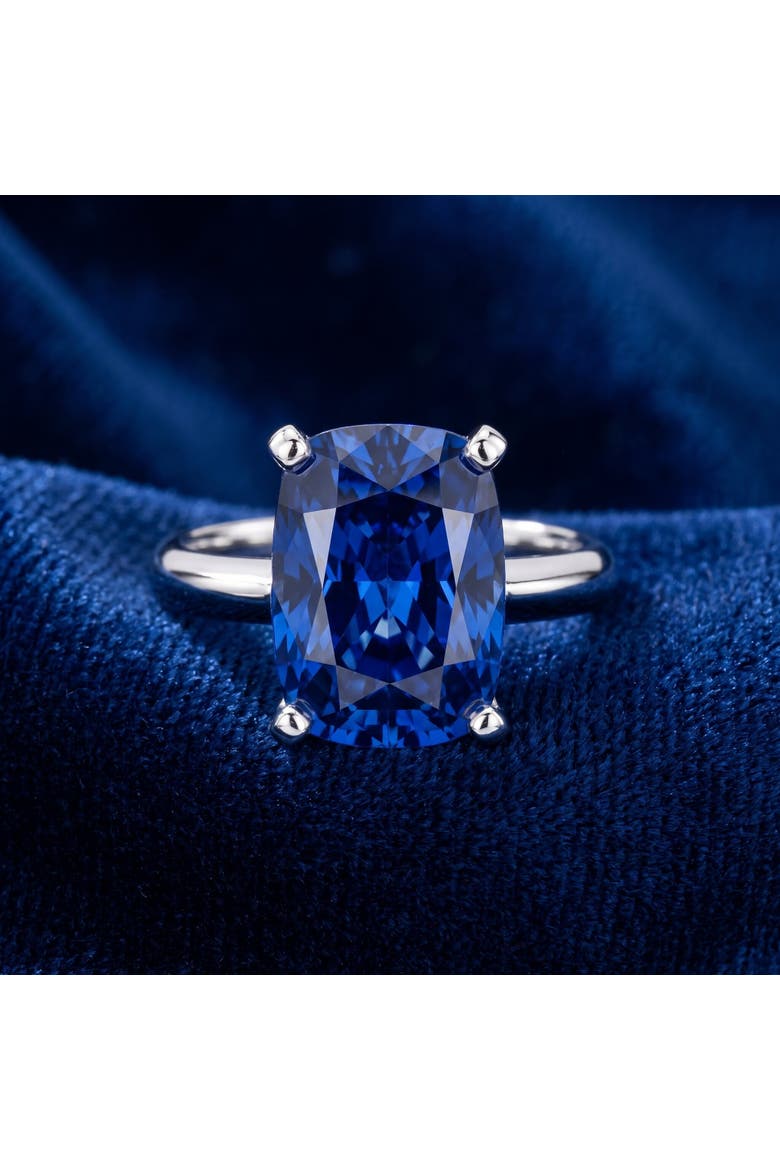 Certified 3.86Ct Blue Sapphire Elongated Cushion Engagement Ring Gold Lab Grown, Alternate, color, 14k White Gold