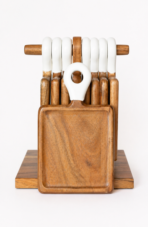 Wood + White Collection Acacia Wood mini Charcuterie Board, Set of 8