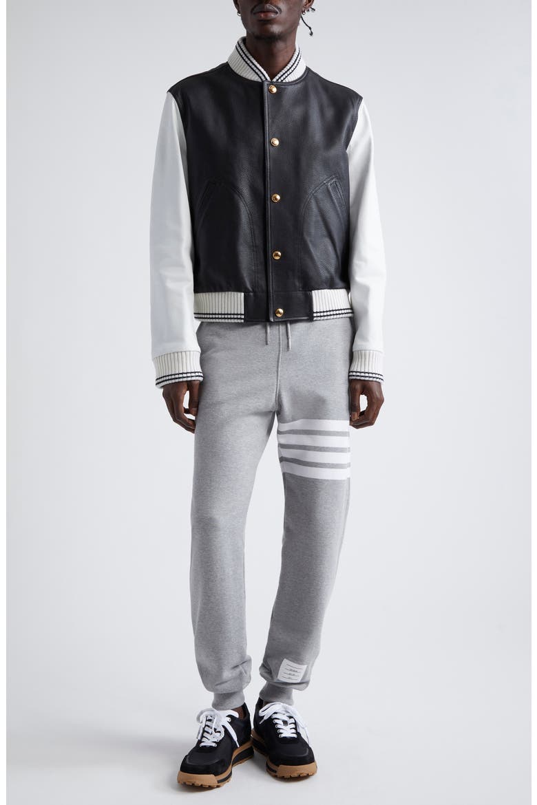 Mixed Media Leather & Wool Bomber Jacket, Alternate, color, BLACK