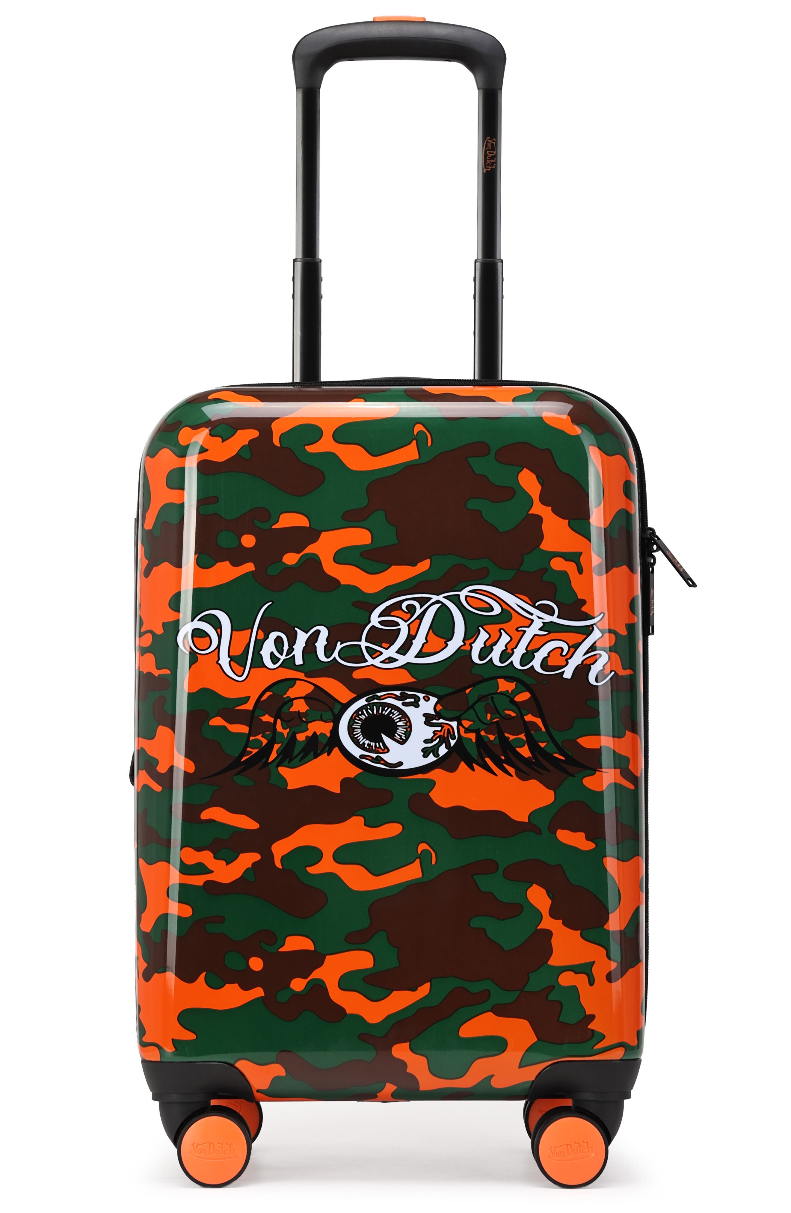 Von Dutch Orange Camo Expandable Hardside Spinner Carry-on Suitcase, Main, color, Orange Camo