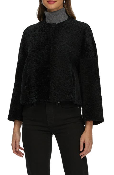 Genuine Shearling Jacket with 3/4 Sleeves and Reversible