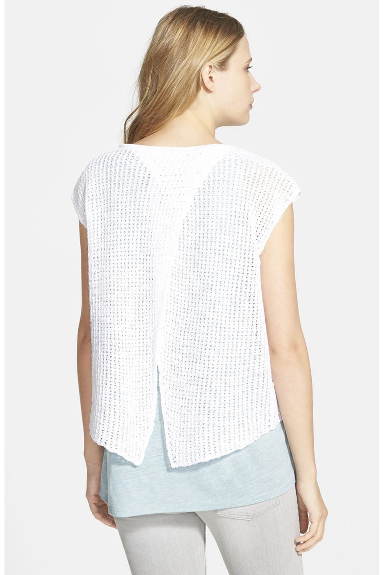 Crossover Back Linen & Cotton Knit Top, Alternate, color, WHITE
