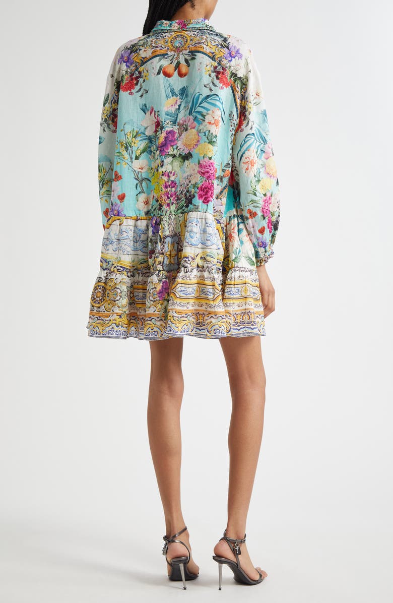 Camilla Tiered Long Sleeve Linen Shirtdress, Alternate, color, Gardens Of Queluz