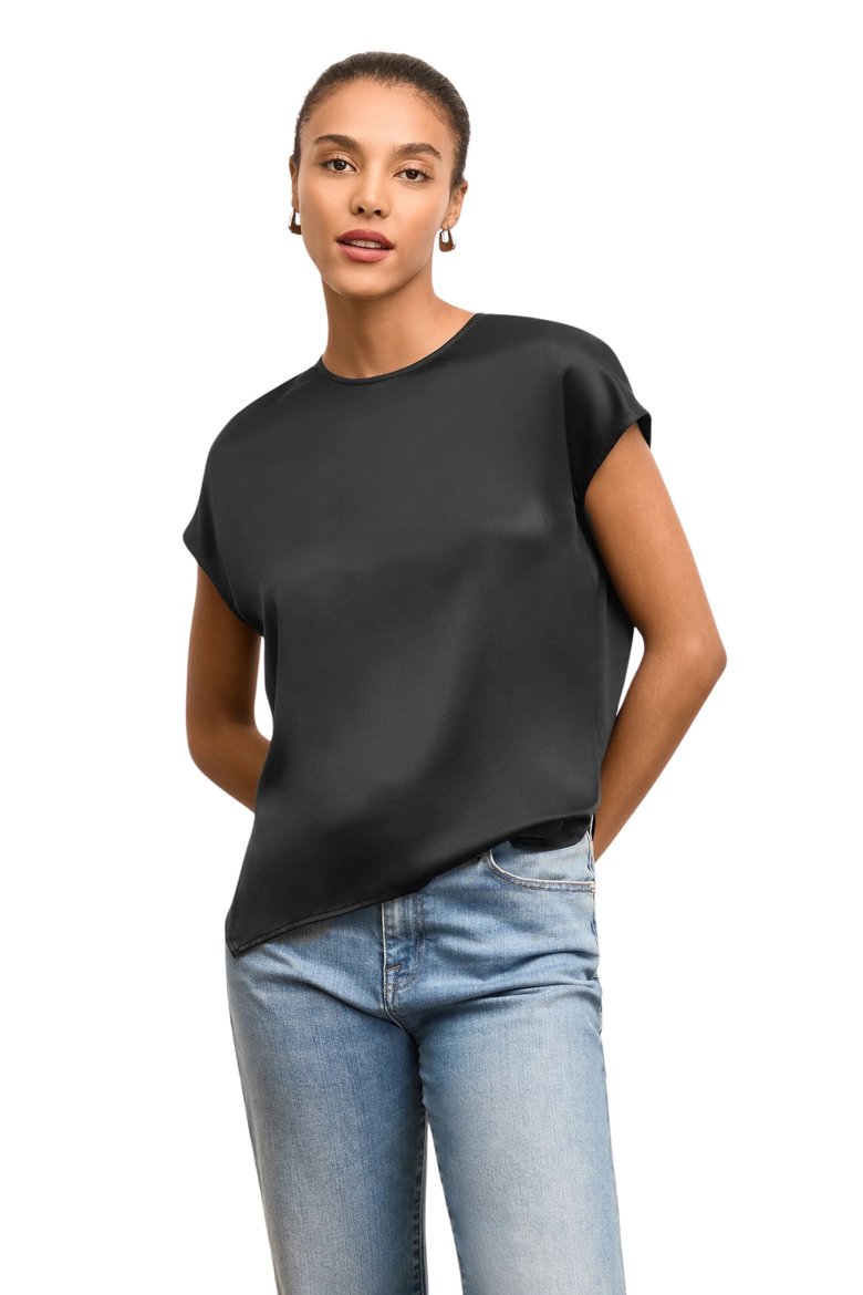 Didion Printed Washable Silk Drape Top, Main, color, Black
