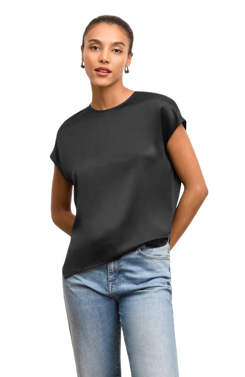 M.m.lafleur Didion Washable Silk Charmeuse Top In Black