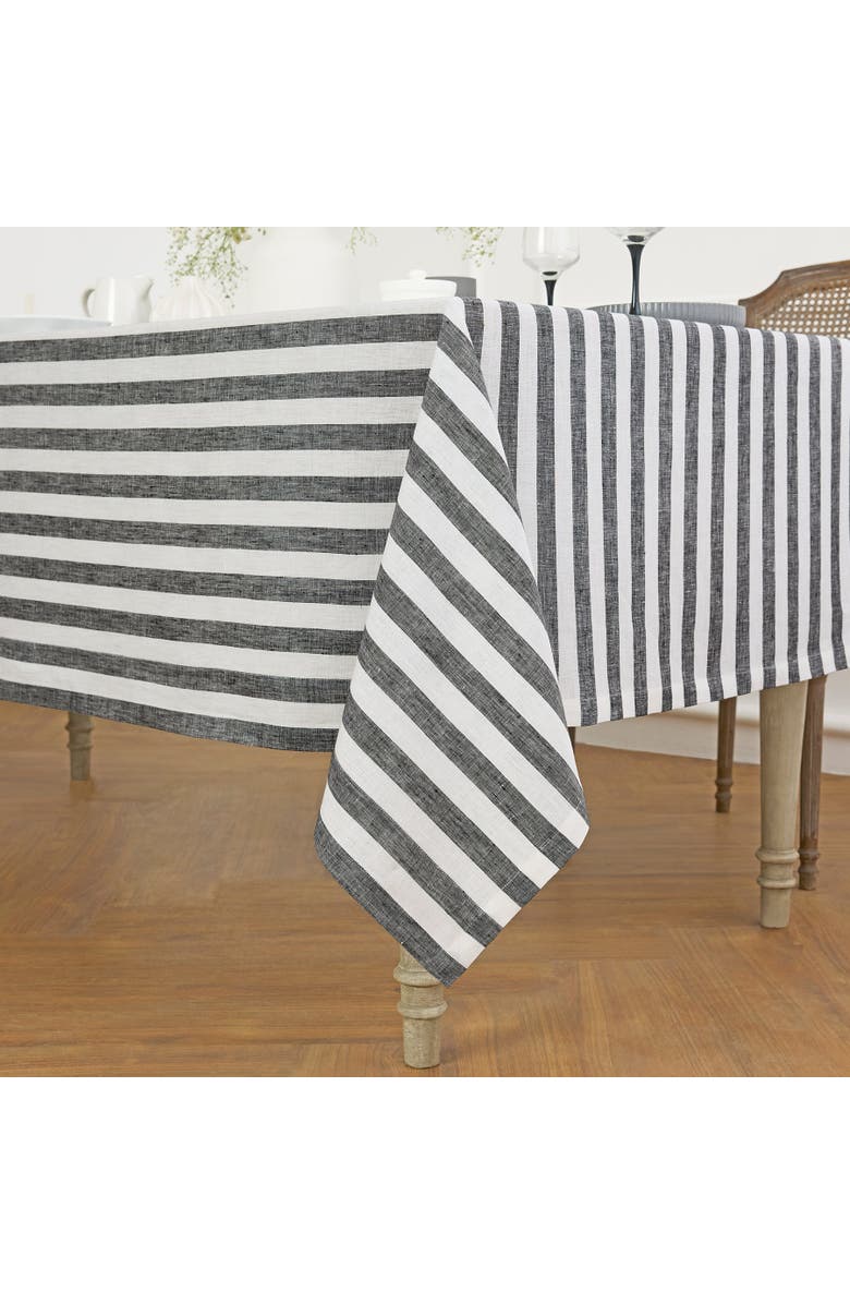 Solino Home Linen Tablecloth - Sorrento Stripe, Alternate, color, Black And White