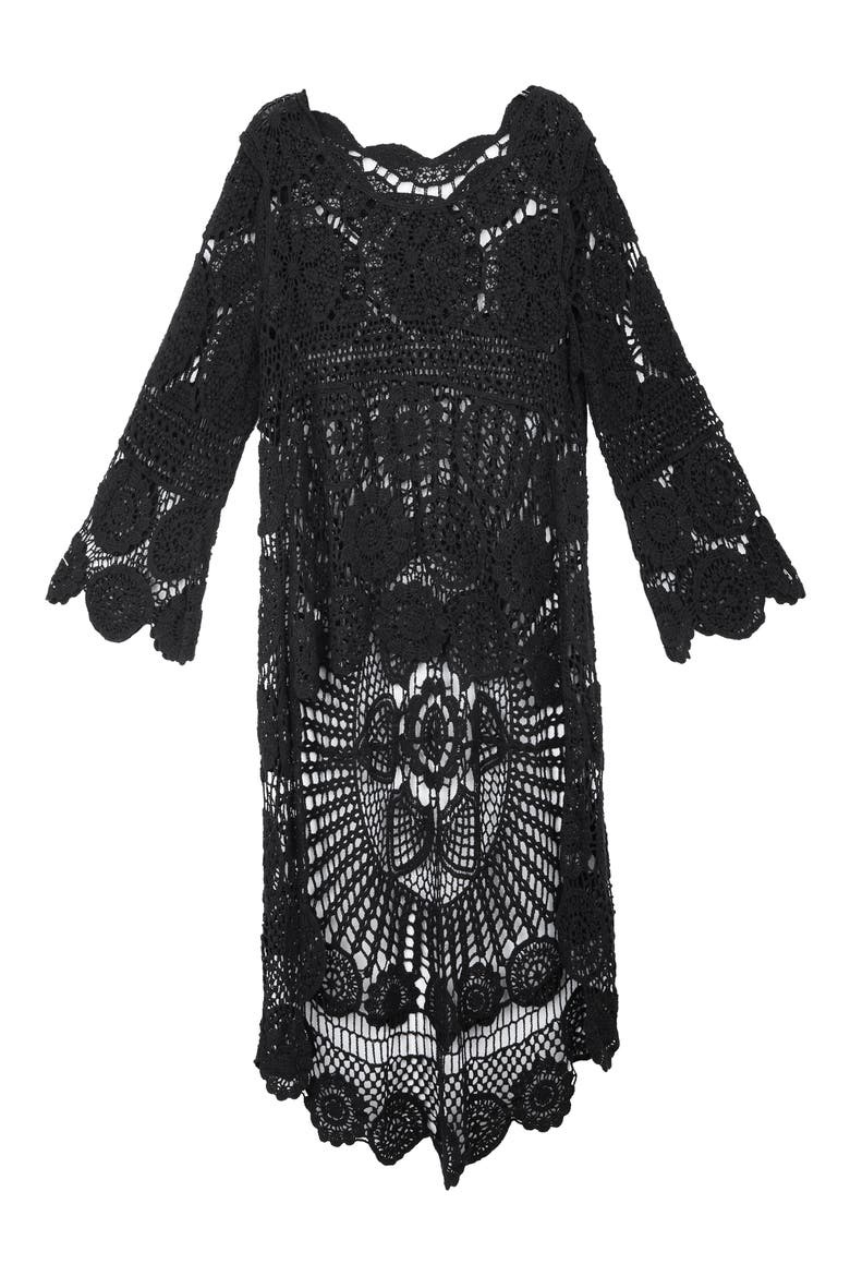 Crocheted High-Low Cover-Up, Main, color, BLACK