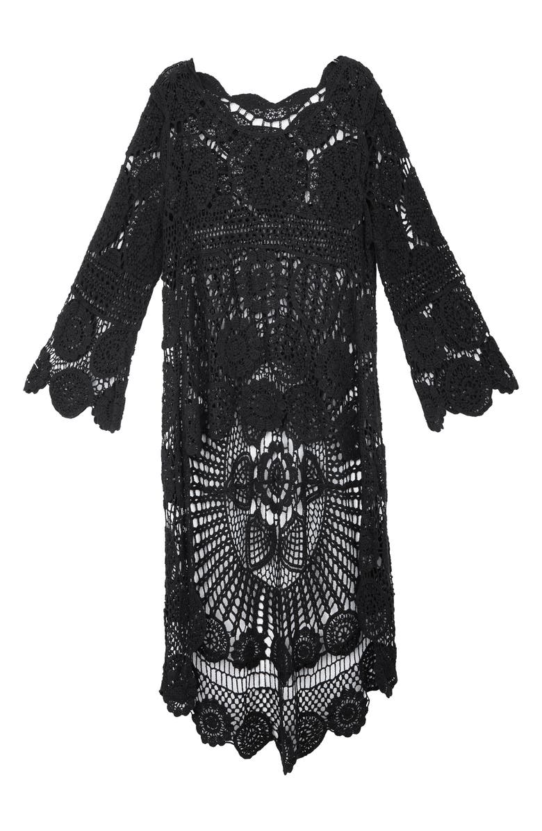SAACHI Crocheted High-Low Cover-Up, Main, color, Black