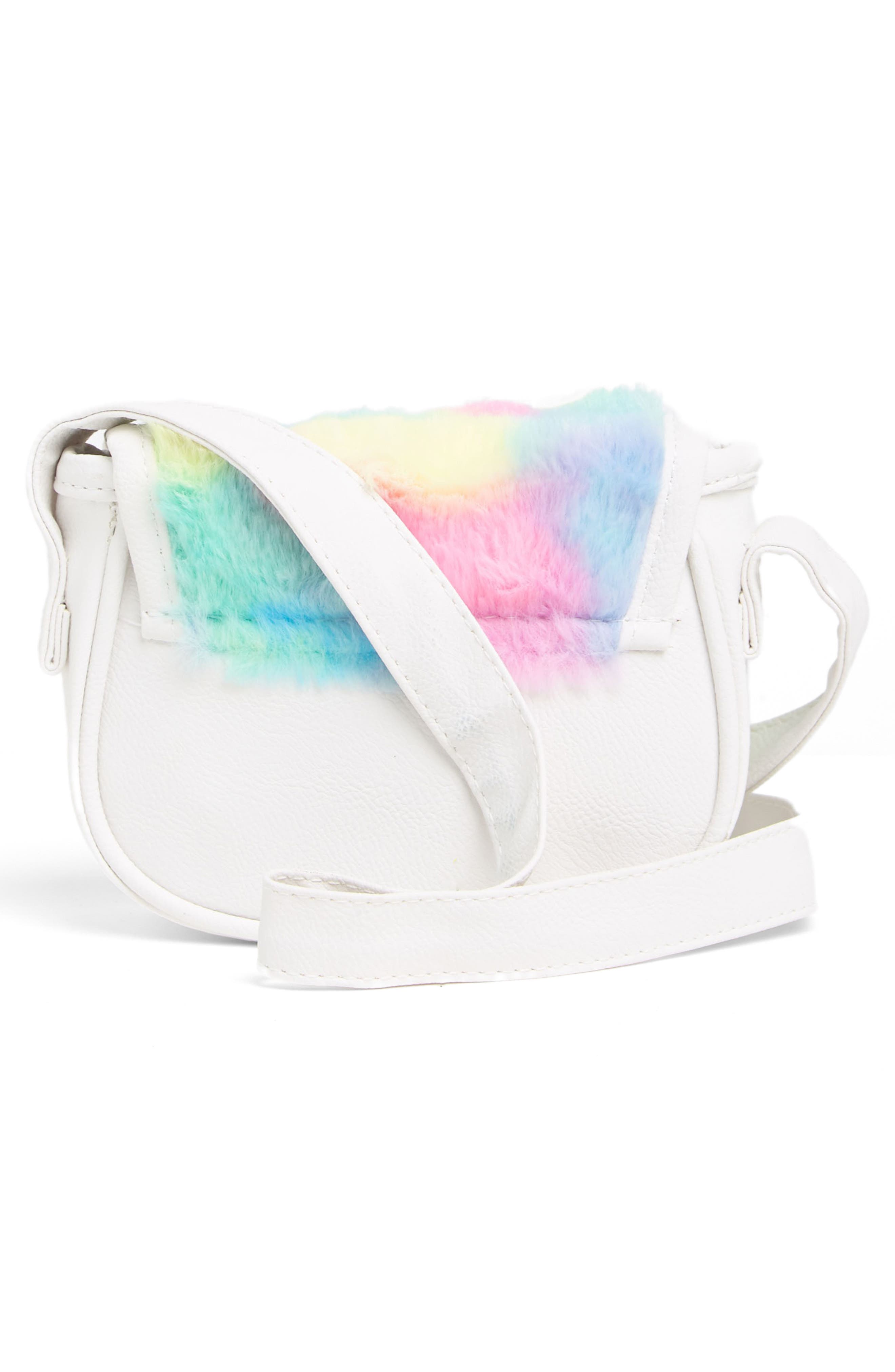 Jessica Simpson Kids' Rainbow Faux Fur Shoulder Bag, Alternate, color, 