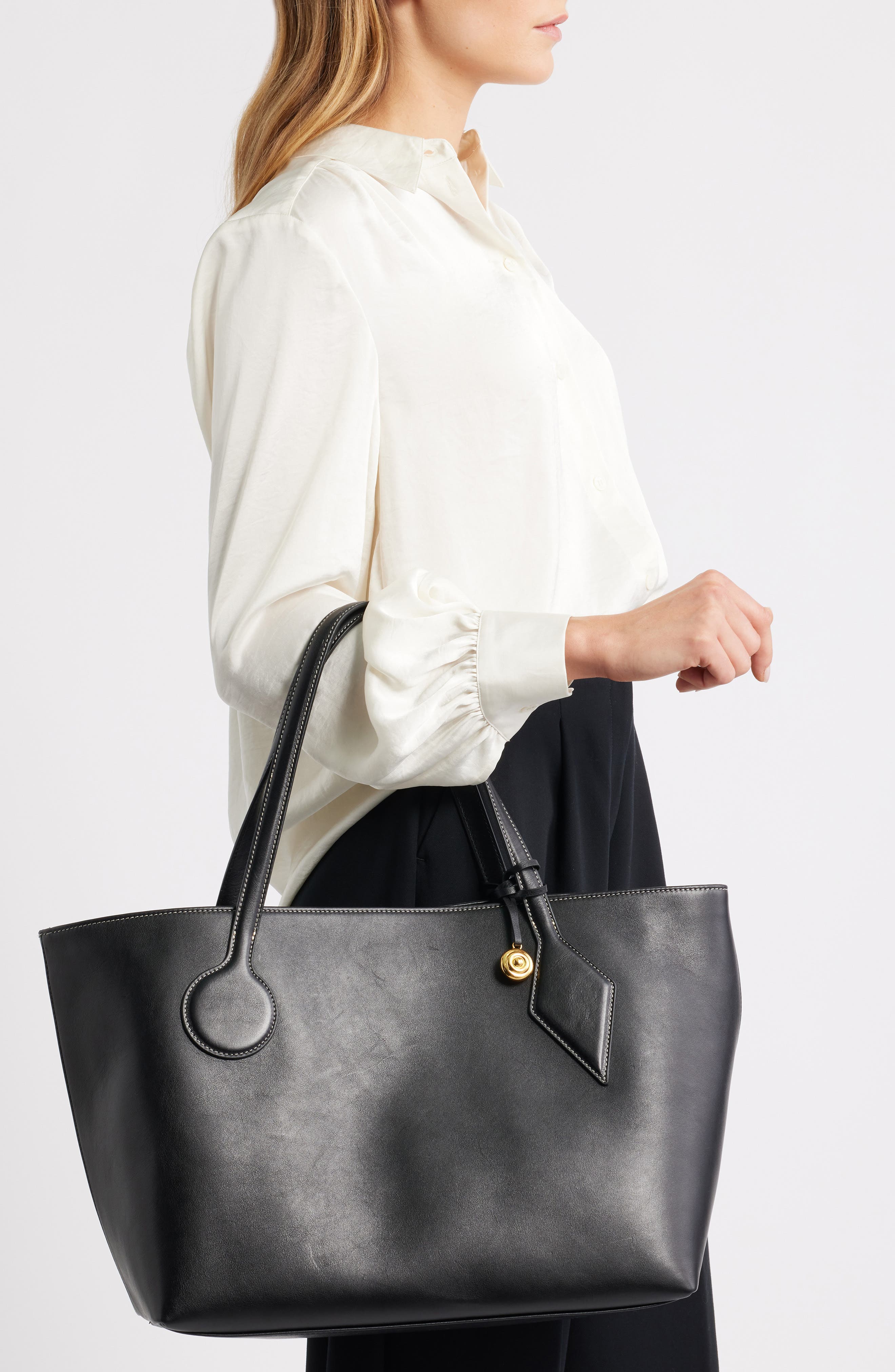 LIFFNER Large Sprout Leather Tote, Alternate, color, Black