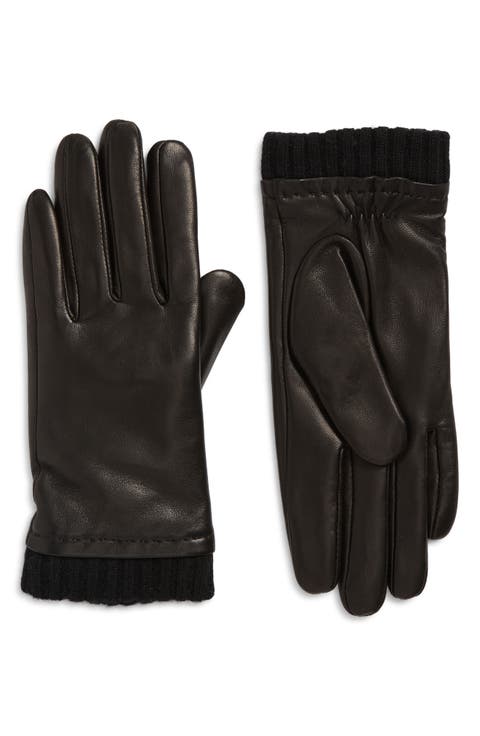 Rib Cuff Cashmere & Leather Gloves