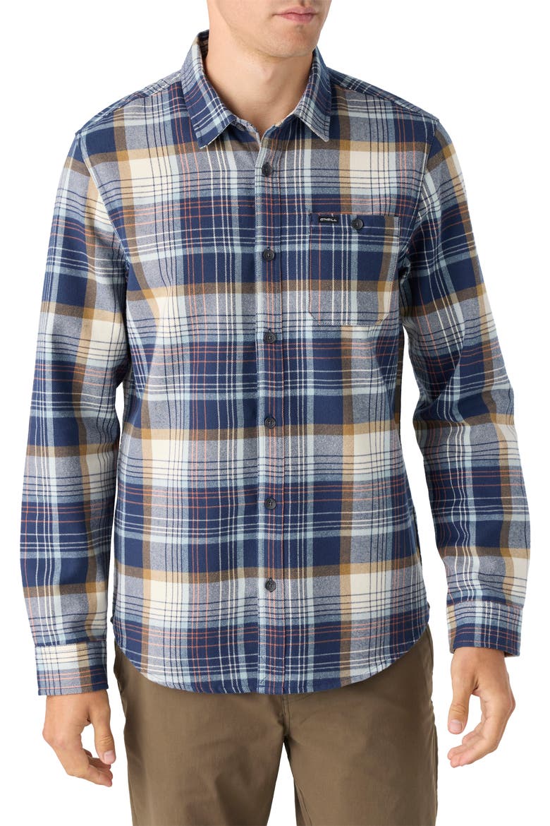 Winslow Plaid Flannel Button-Up Shirt, Main, color, NAVY