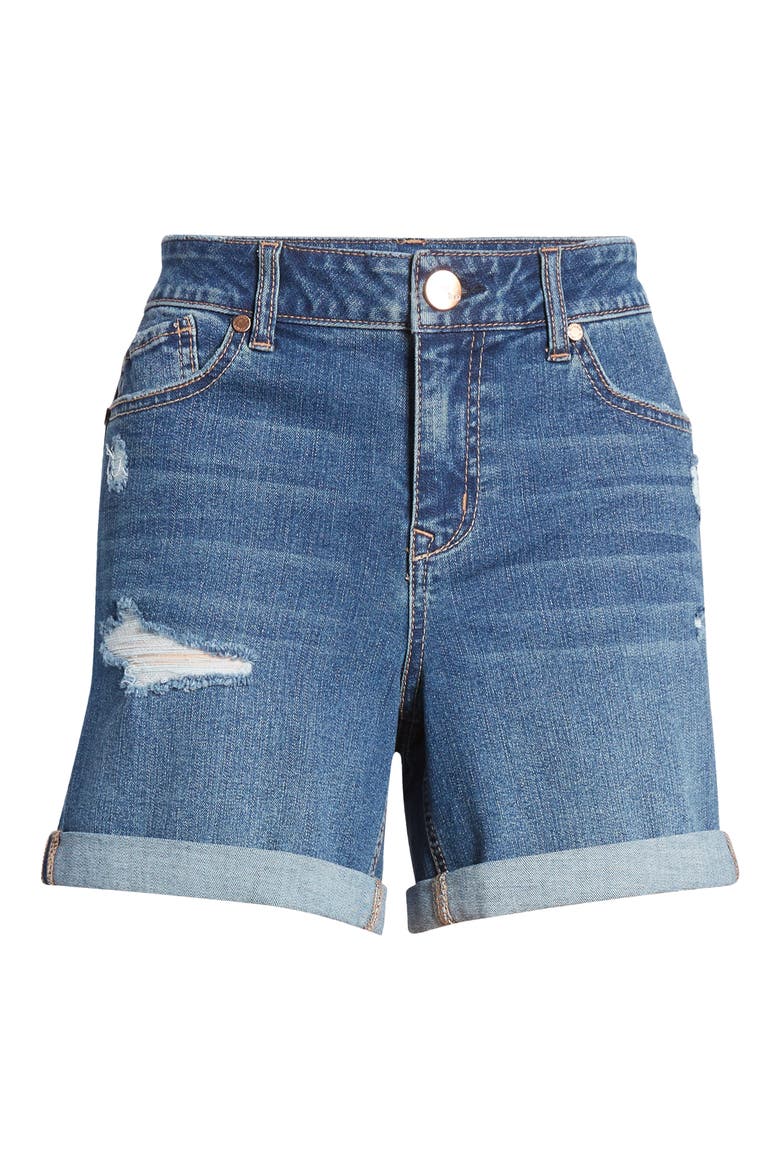 Distressed Roll Hem Denim Shorts, Alternate, color, LEORA