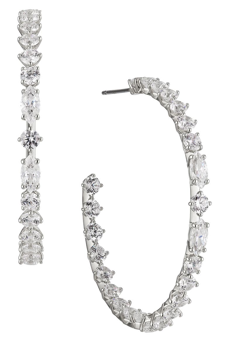 Prima Large Hoop Earrings, Main, color, RHODIUM