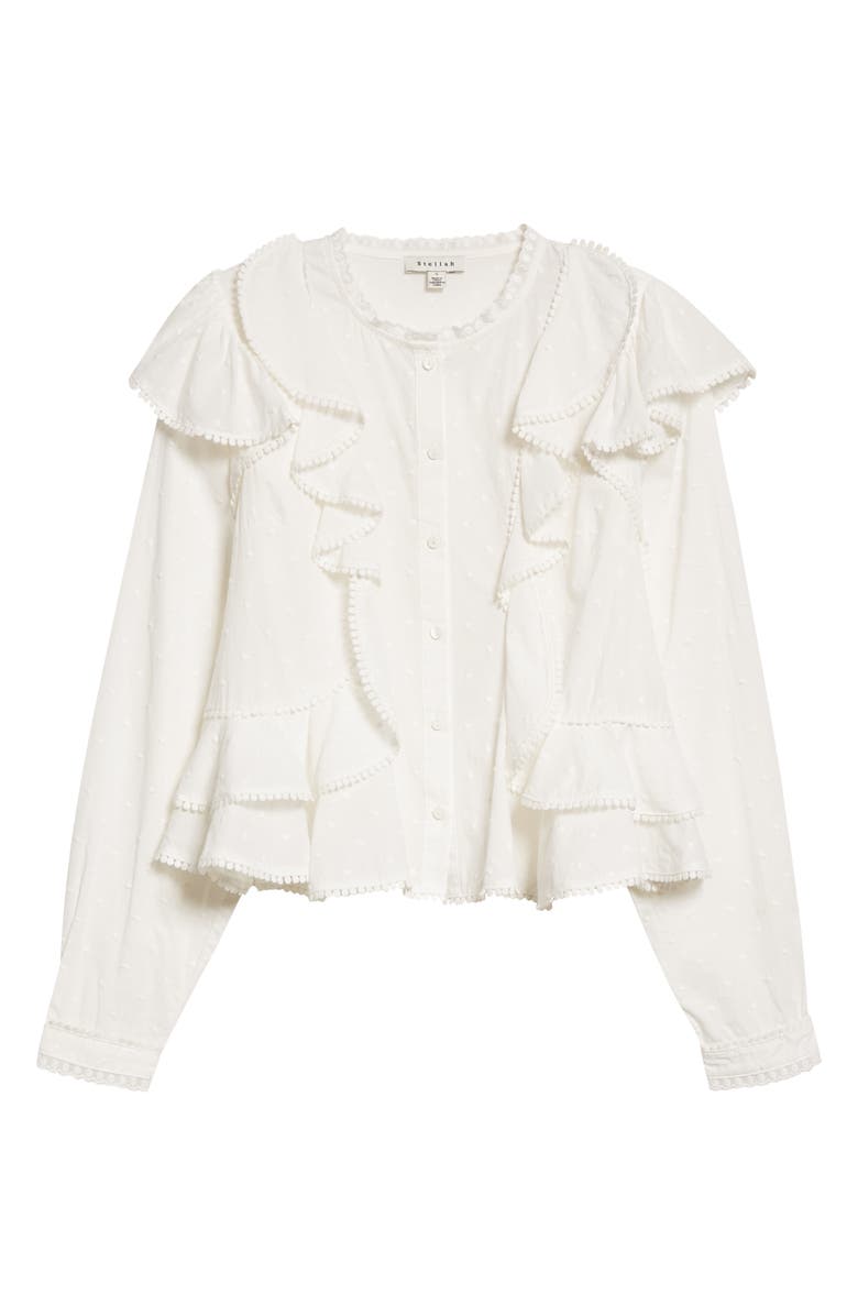 STELLAH Dot Embroidered Cascade Ruffle Blouse, Alternate, color,
