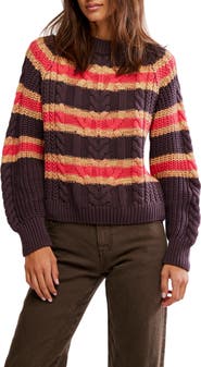 Free People Frankie Stripe Cable Stitch Cotton Sweater