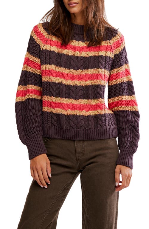 Free People Frankie Cable Striped Pullover Chocolate Combo In Brown