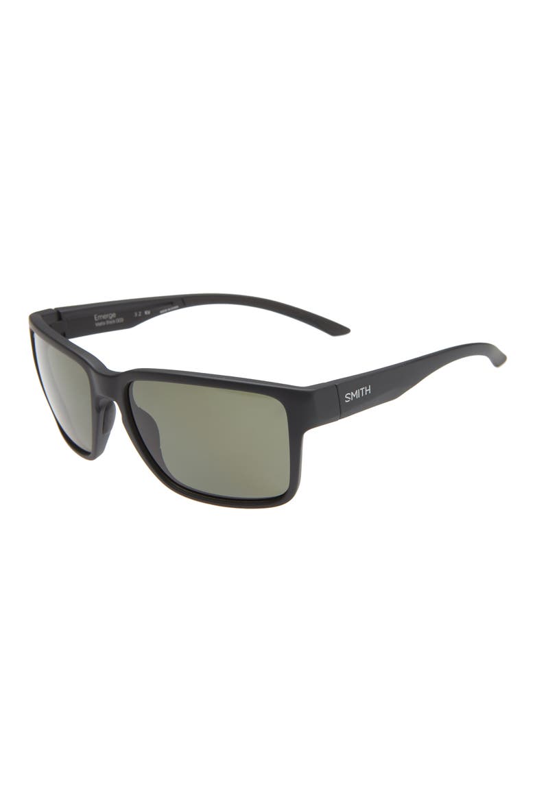 Emerge 60mm ChromaPop™ Polarized Rectangular Sunglasses, Alternate, color, MATTE BLACK/ GREY GREEN