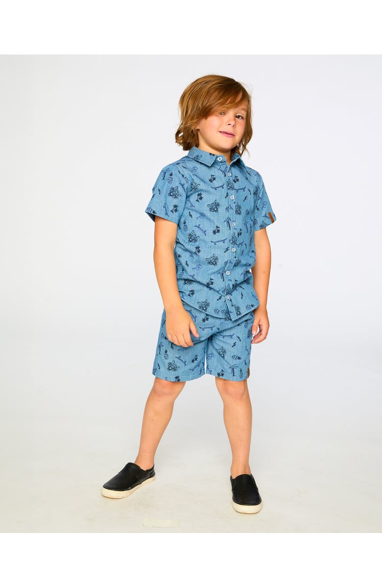 Deux par Deux Chambray Skateboards Short-Sleeve Shirt, Alternate, color, Blue Chambray Skate Boards