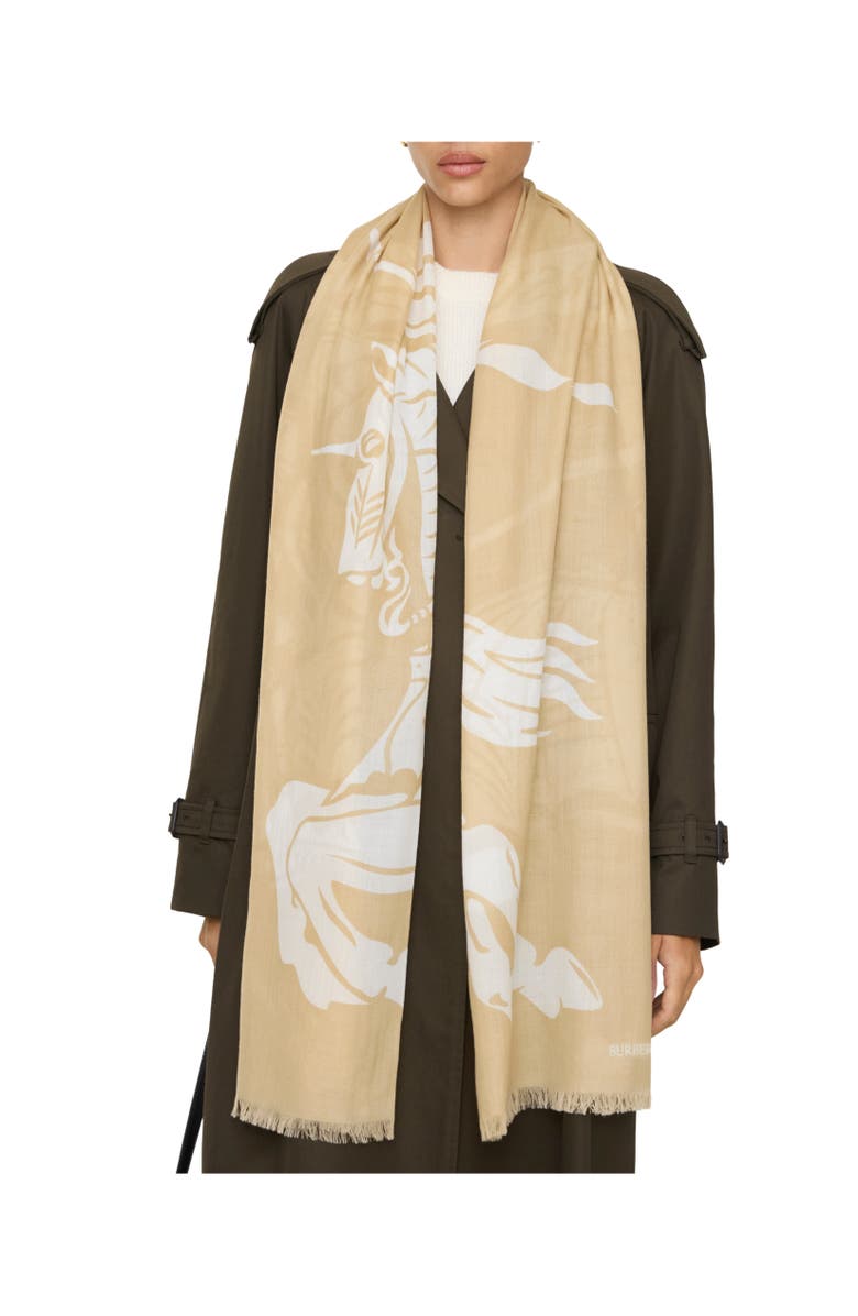 Burberry Wide EKD Wool Scarf, Alternate, color, Sand
