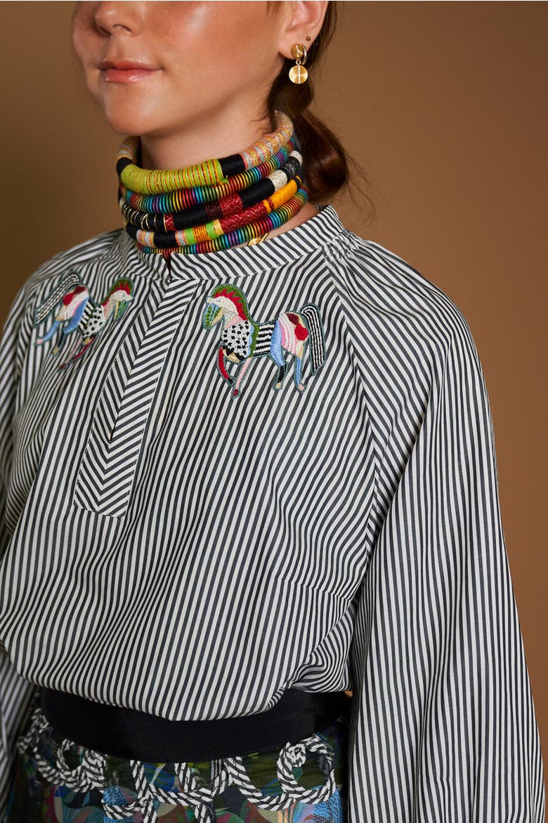 Striped Blouse With Zebra Patches, Alternate, color, Black / White