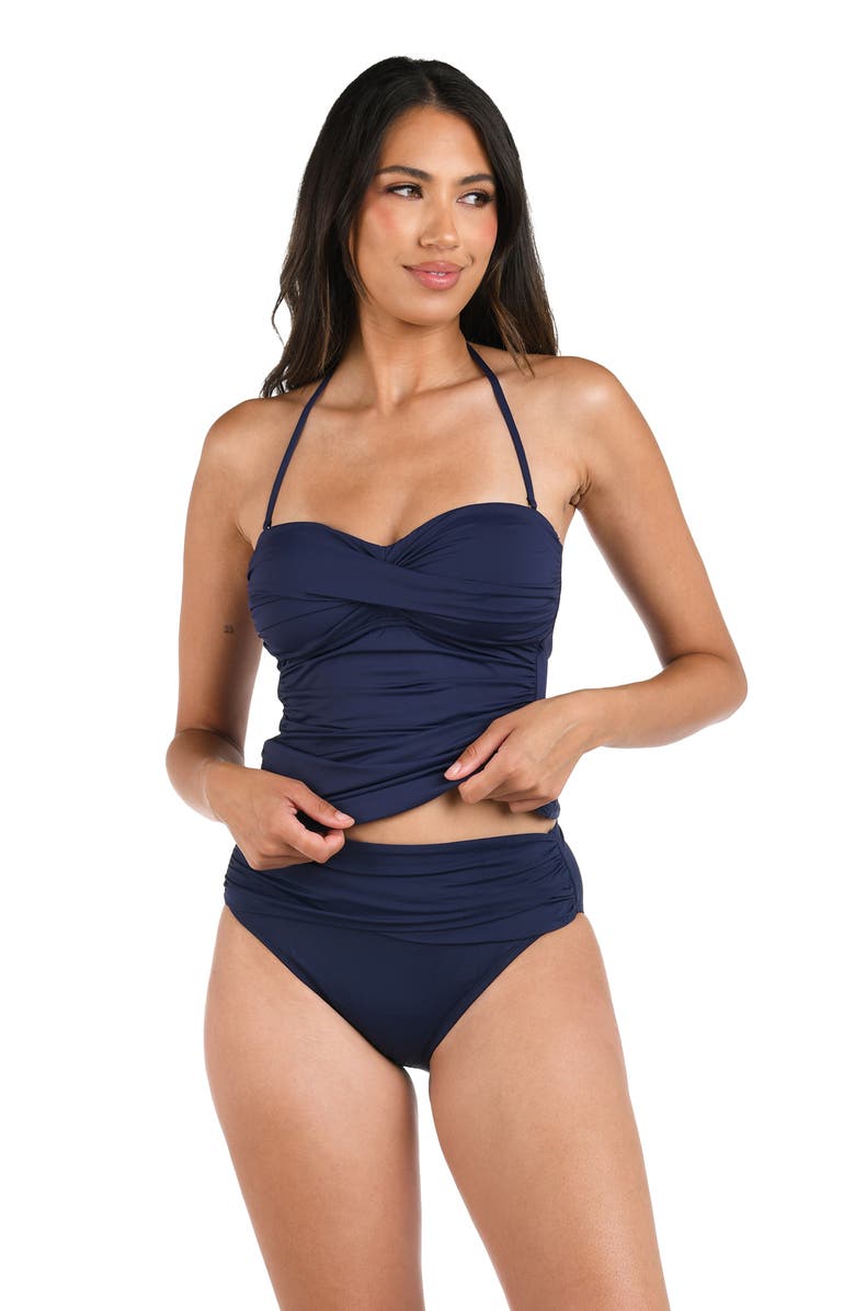 La Blanca Island Goddess Twist Bandeau Bikini Top, Alternate, color, Indigo