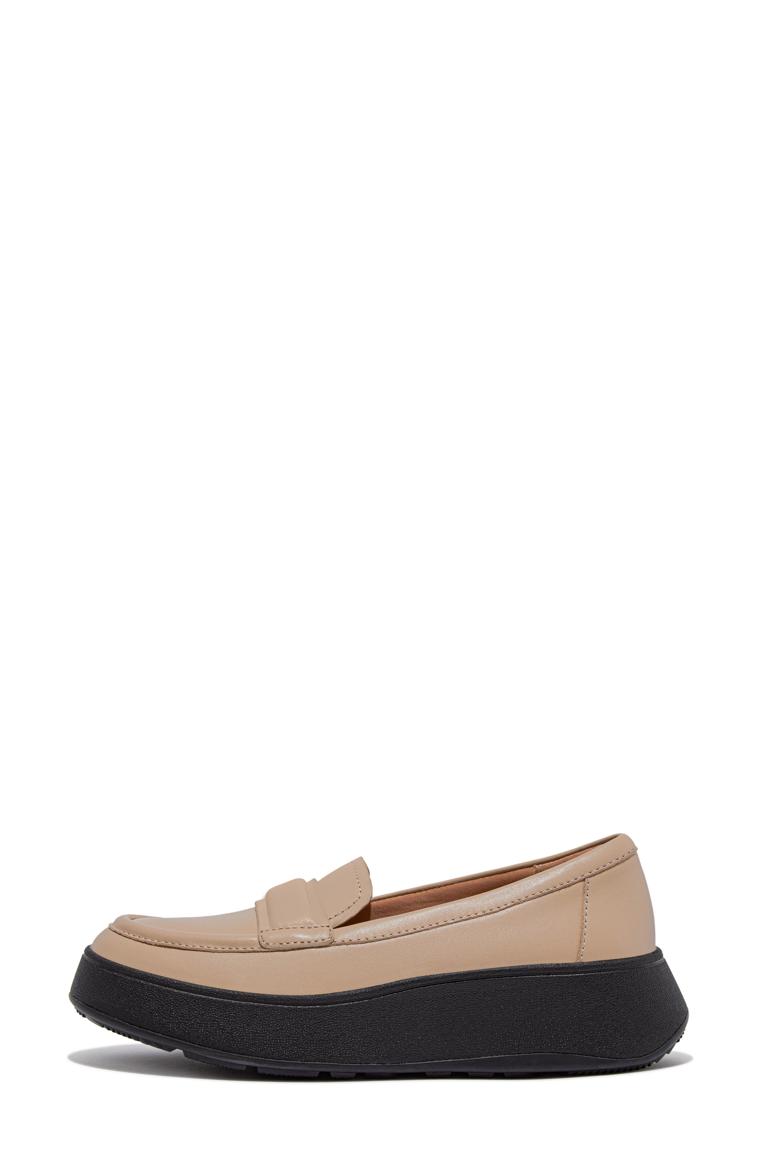 FitFlop F-Mode Padded Penny Loafer, Alternate, color, Latte Beige/ Black