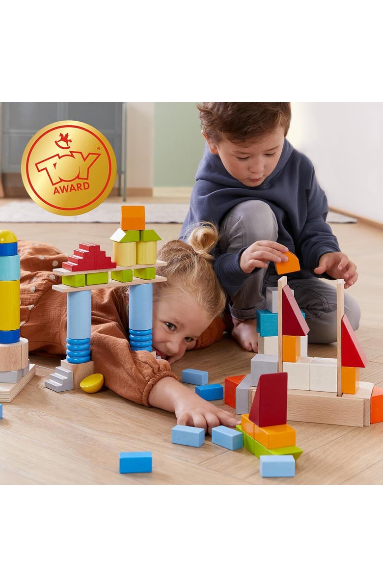 HABA Colored Wooden Building Blocks - Set of 85 Piece Set of Wooden Toys, Stacking Toys for Toddlers 1-3 Ideal Open Ended STEM Play, Alternate, color, Multi