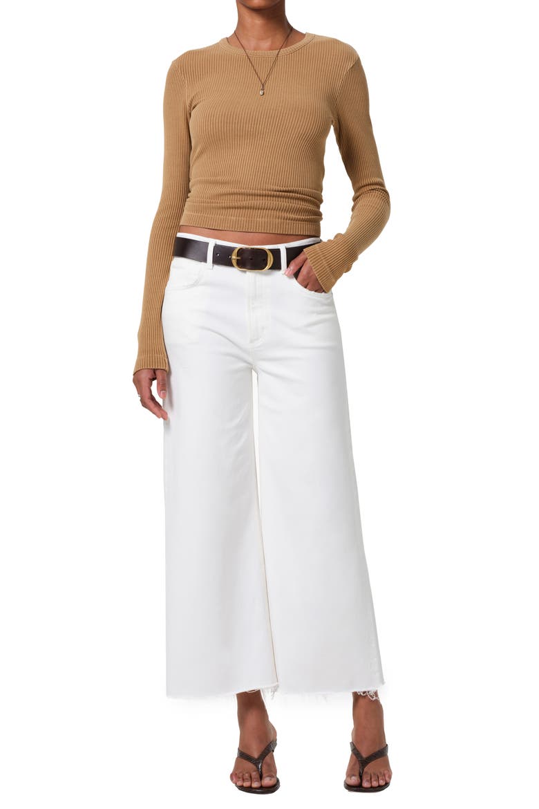 Lyra Raw Hem High Waist Crop Wide Leg Jeans, Alternate, color, SOFT WHITE