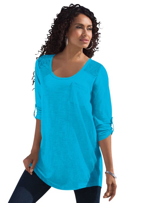 Textured Lace Trimmed Tunic (Plus)