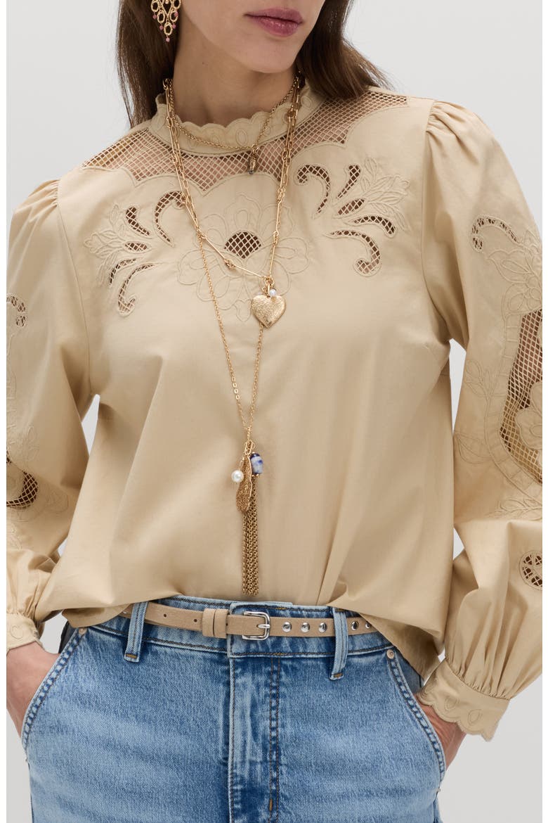 Cutwork Blouse, Alternate, color, SANDSTONE BROWN