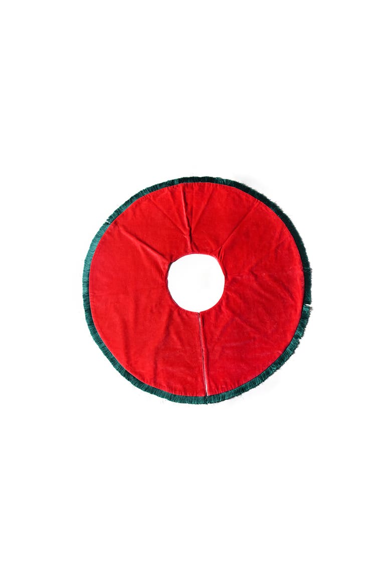 Red Velvet Tree Skirt with Trim, Alternate, color, Red