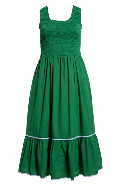 Jessy Smocked Sleeveless Midi Dress (Plus)