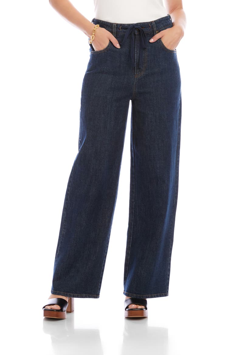 Drawstring Wide Leg Jeans, Alternate, color, DENIM