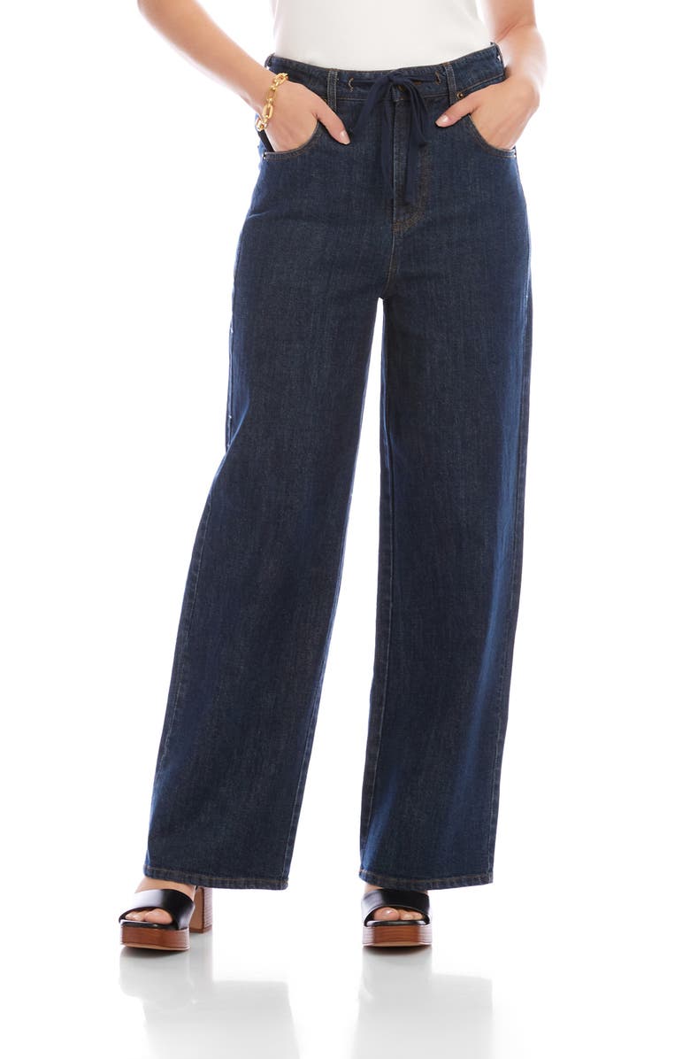 Karen Kane Drawstring Wide Leg Jeans, Alternate, color, Denim