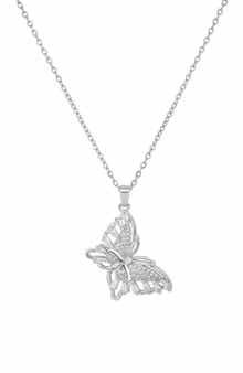 Simulated Diamond Butterfly Pendant Necklace