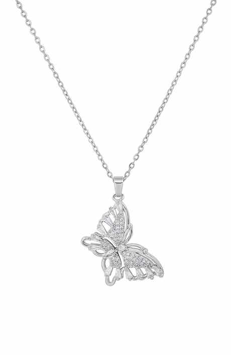 Simulated Diamond Butterfly Pendant Necklace