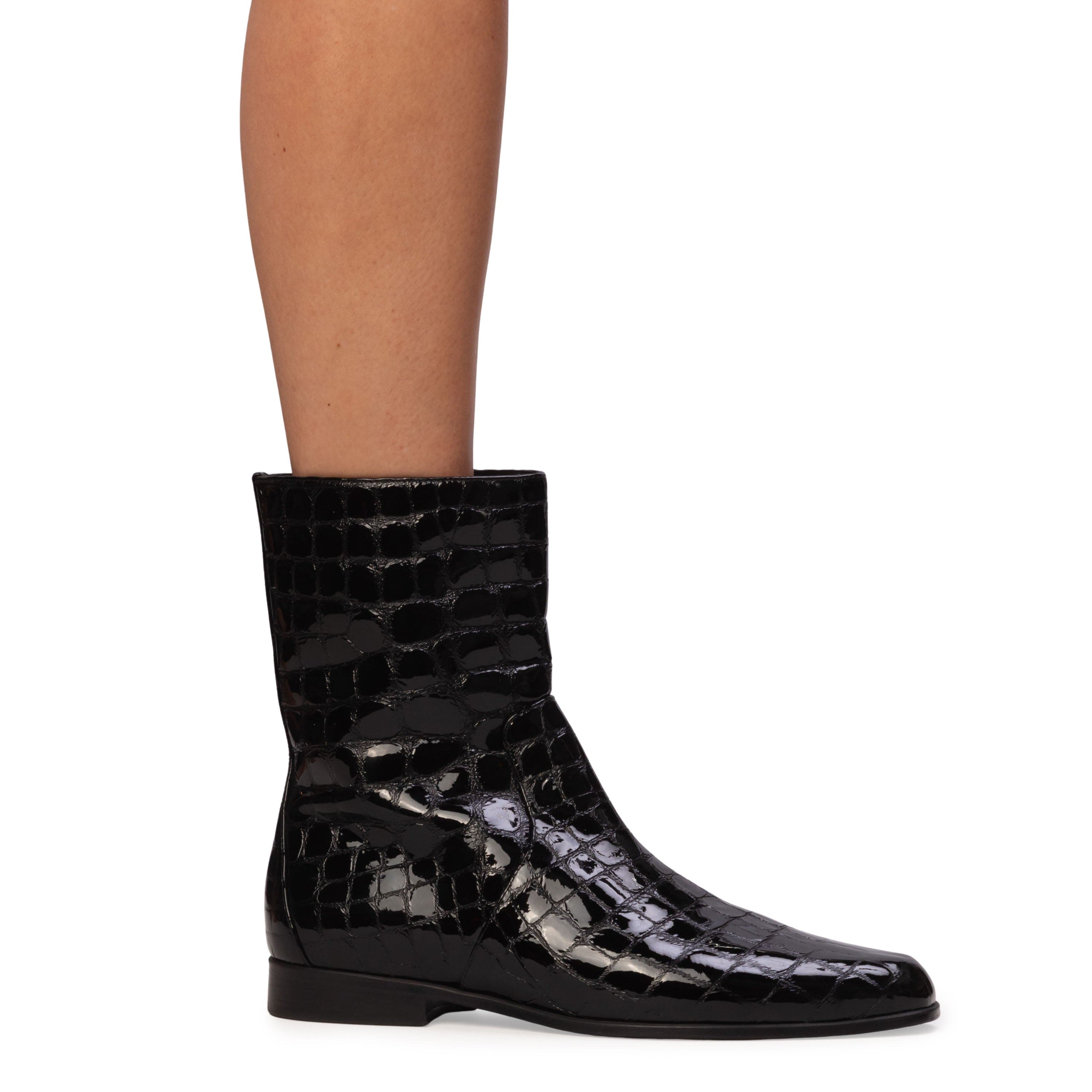 Aries Croc Boot, Alternate, color, Black Croc Patent Leather