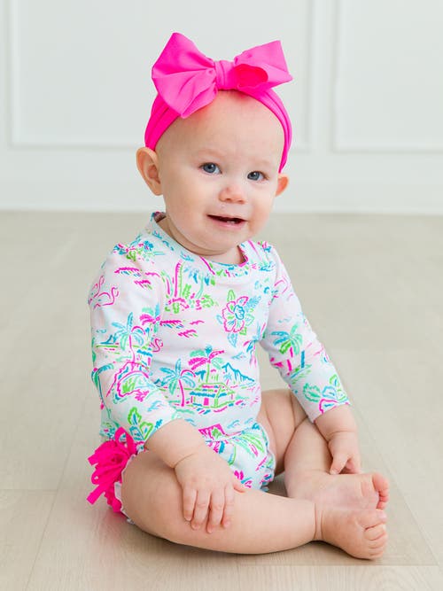 Rufflebutts Toddler Girls Long Sleeve Upf50+ One Piece Rash Guard In Tropical Resort