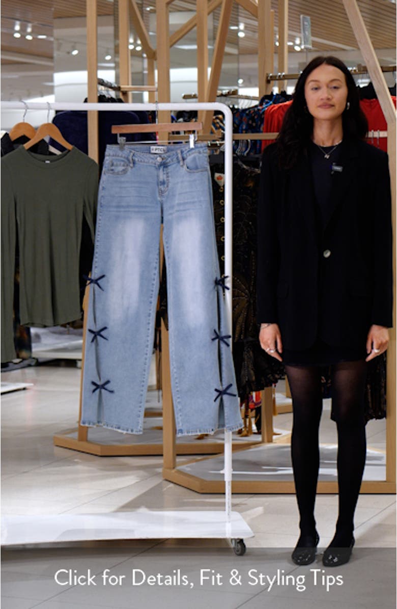 Low Rise Bow Side Slit Wide Leg Jeans, sales video thumbnail