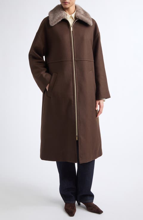 Faux Fur Collar Virgin Wool Blend Coat