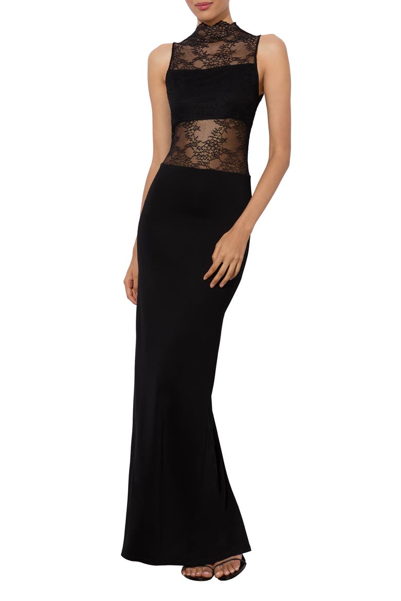 Nichol Lace Detail Gown, Alternate, color, BLACK