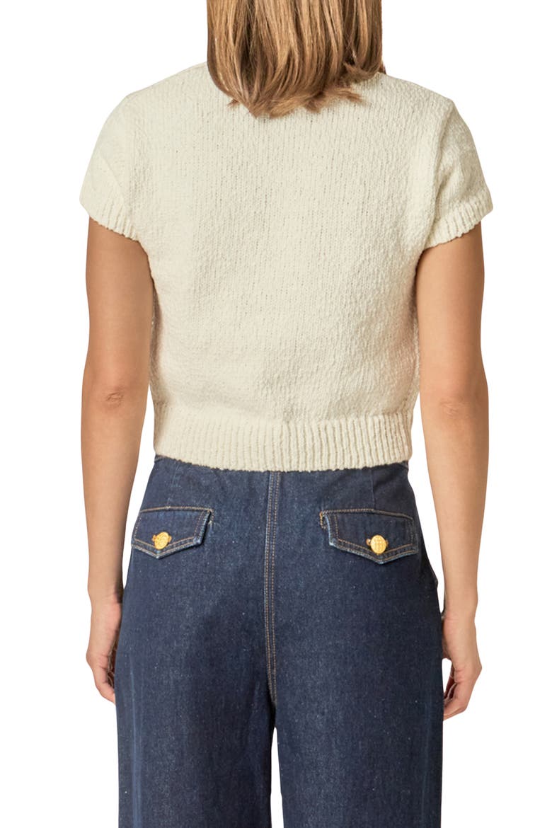 Rib Trim Short Sleeve Knit Top, Alternate, color, WHITE