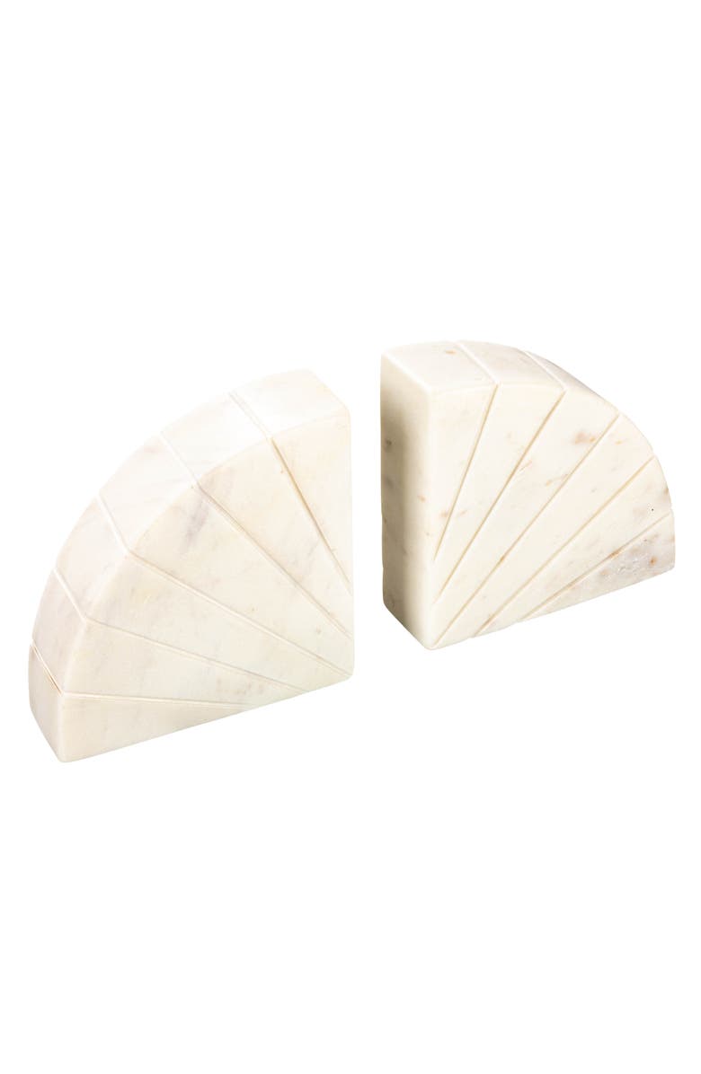 Storied Home Modern Arched Semicircle Marble Bookends with Carved Detail, Set of 2, White, Main, color, White