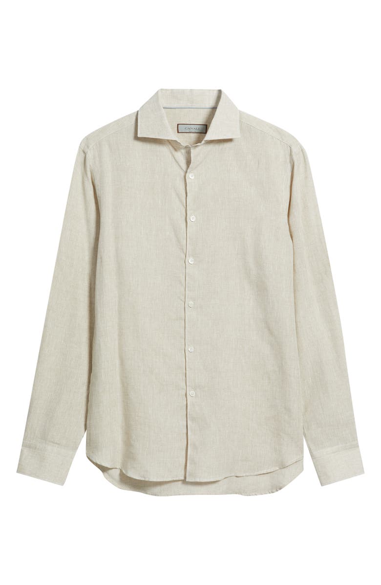 Canali Regular Fit Linen Button-Up Shirt, Alternate, color, Beige