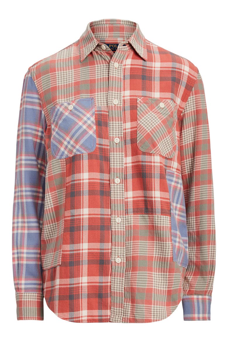 Plaid Button-Up Shirt, Alternate, color, RED MULTI PLAID PATCHWORK