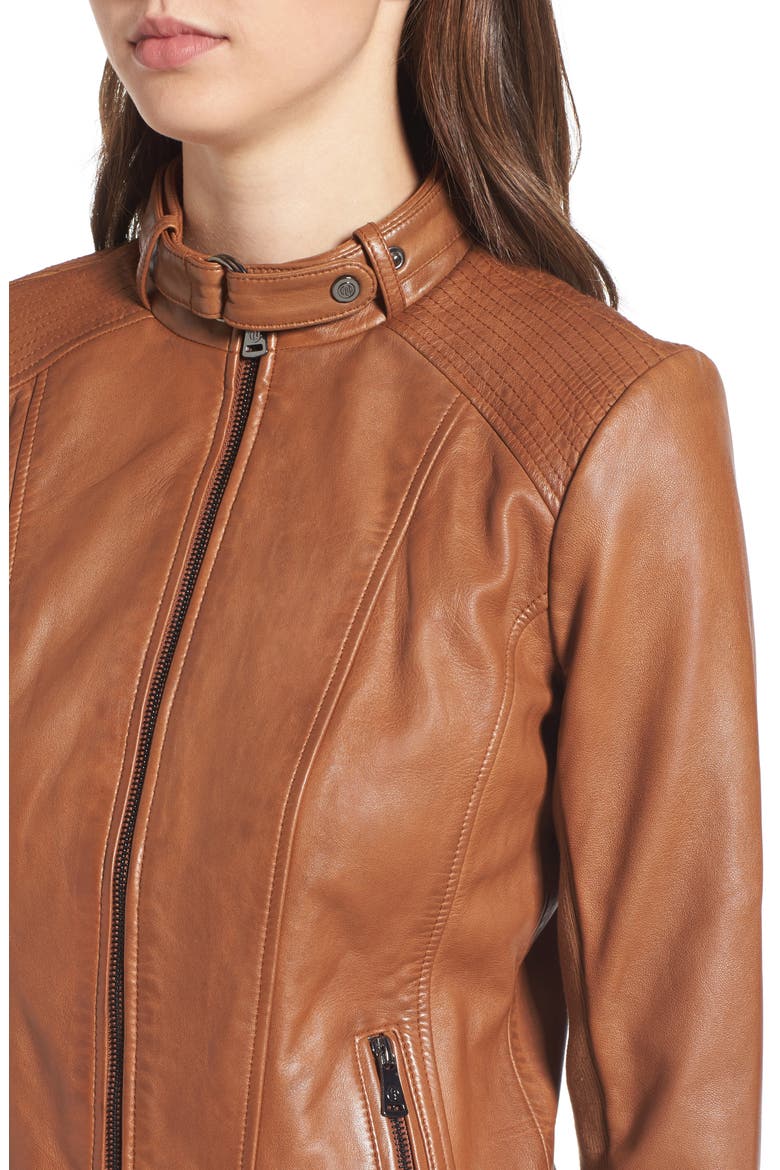 Zip Front Leather Biker Jacket, Alternate, color, NEW COGNAC