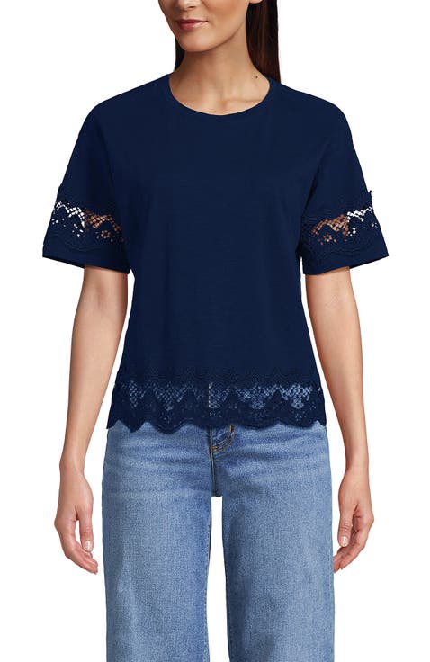 Short Sleeve Slub Jersey Cutwork T-Shirt